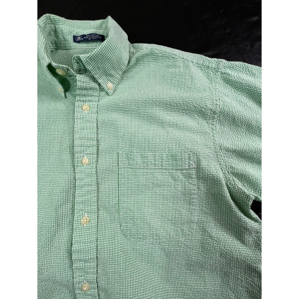 VTG John Ashford Mens M Shirt Green Check Seersucker 100% Cotton Button‎ Down SS - Picture 8 of 8